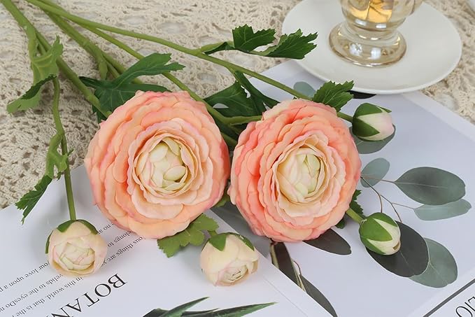 IPOPU 4PCS Real Touch Ranunculus Artificial Flowers Faux Ranunculus Flowers for Vases Real Look Silk Peonies Fake Peony Flowers for Home Indoor Wedding Centerpieces for Table Decorations (Champagne)