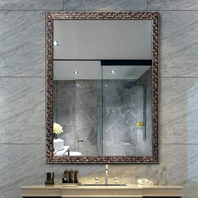 Bathroom Wall Mirror, Decorate Bathroom Mirrors for Wall, Rectangle Modern Bathroom Wall Mounted Mirror Vertical or Horizontal Hanging for Living Room (Black 24“ X 40")