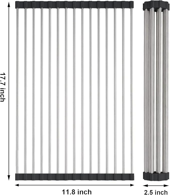 Searik Stainless Steel Over The Sink Dish Drying Rack, Roll Up Foldable Kitchen Sink Drainer Rack (17.7"x 11.8")