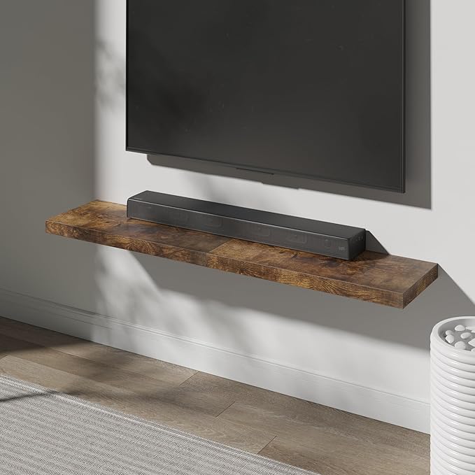 Floating Shelf, Set of 2 Wall Shelf, 24 in W x 12.75 in D x 2 in H Wooden Floating Wall Shelf with Invisible Brackets for Living Room/Bedroom/Bathroom/Kitchen Storage and Decor, Rustic Brown