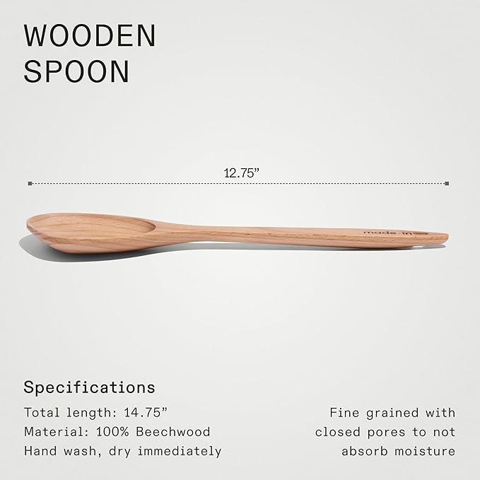 Made In Cookware - Wooden Spoon - Handcrafted for Thorough Mixing and Gentle Cookware Care - Crafted in Hungary