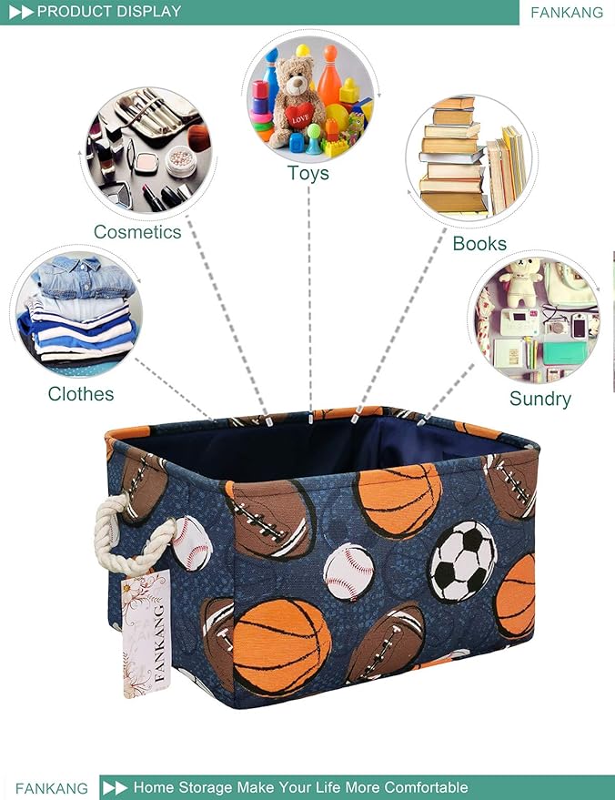 FANKANG Rectangular Laundry Basket Nursery Storage Fabric Storage Bin Storage Hamper,Gift Baskets(Navl-ball game)