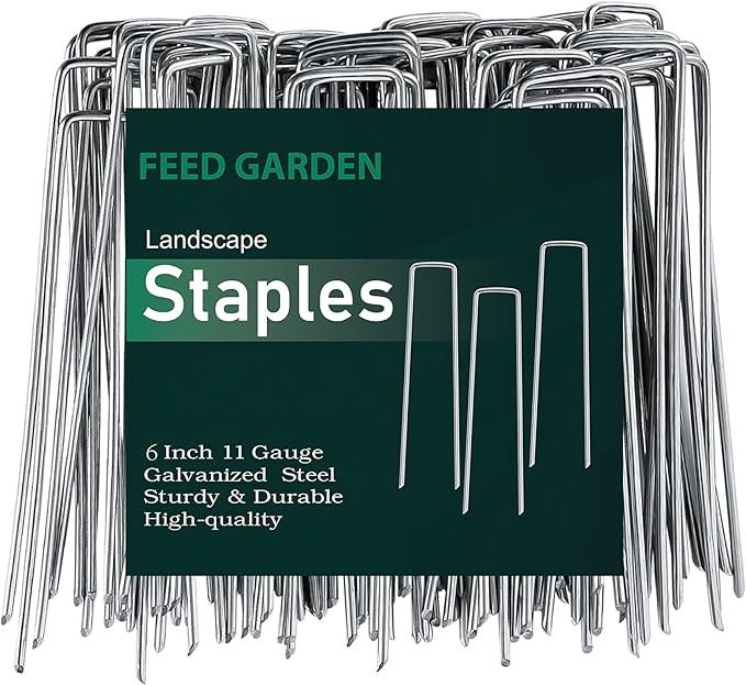 FEED GARDEN 6 Inch 25 Pack Galvanized Landscape Staples 11 Gauge Turf Garden Stakes Tent Stakes Landscaping Fabric SOD Pins Yard Stakes for Weed Barrier Fabric