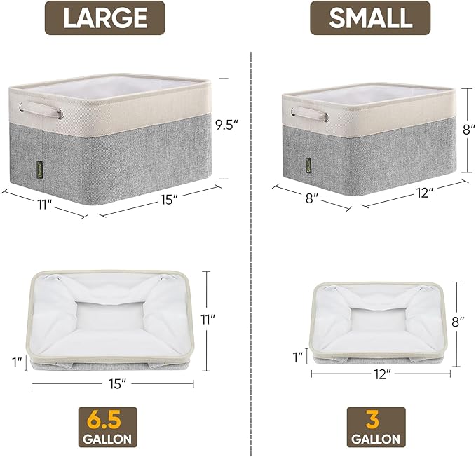 BALEINE 3 Pack Fabric Storage Bins for Shelves, Linen Storage Baskets for Organizing, Decorative Closet Bins for Clothes, Home (Grey, 15"x11"x9.5")