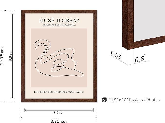 Poster Master Vintage Poster - Retro One Line Swan Drawing Print - Swan Art - Bird Art - Minimal Gift for Her, Animal Lover - Abstract Decor for Home, Office, Bedroom, 11x14 Brown Framed