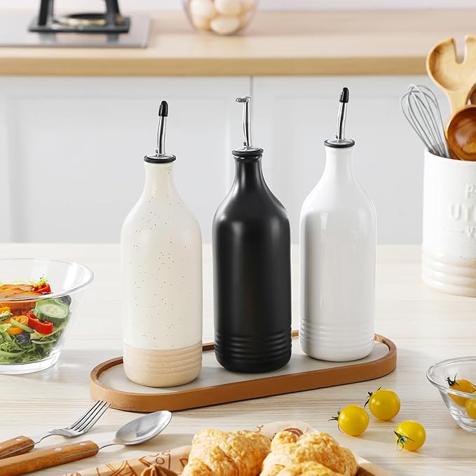 vancasso 20 Oz Ceramic Olive Oil Dispenser Bottle, Bottle Dispenser with Spout and Funnel for Kitchen,Suitable for Oil, Vinegar, Coffee Syrups & Other Liquids，Cream
