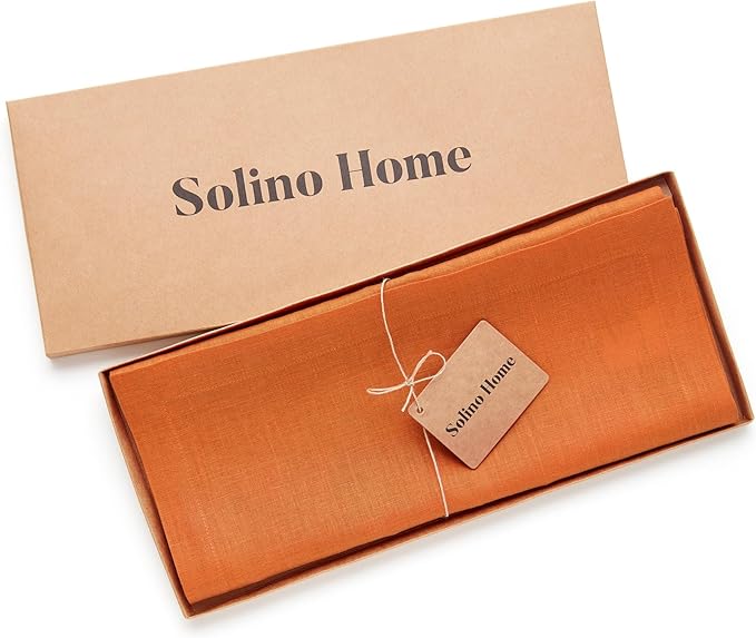 Solino Home Linen Pumpkin Table Runner 120 Inches Long - 100% Pure Linen 14 x 120 Inch Table Runner for Dining, Fall, Autumn, Halloween, Thanksgiving - Fete