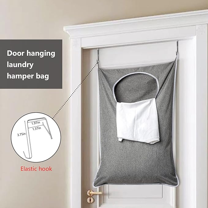 XL Hanging Laundry Hamper, Extra Large Tear-resistance Door Hamper with 2 Types Hooks for Dirty Clothes, Save Bathroom Space Hanging Laundry Bag (36.5x 22 Inch,Grey)