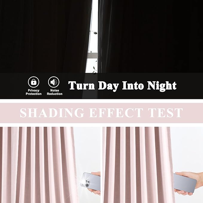 Vision Home Soft Pink Pinch Pleated Full Blackout Curtains Linen Blended Room Darkening Curtain Panels 90 inch for Living Room Bedroom Thermal Insulated Pinch Pleat Drapes with Hooks 40" Wx90 Lx2