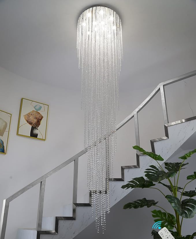 Flashing God H102'' High Ceiling Chandeliers for Entryway Modern Crystal Chandelier Large Foyer Chandeliers Modern Raindrop Chandelier for Villa Staircase,Pendant Light Fixtures