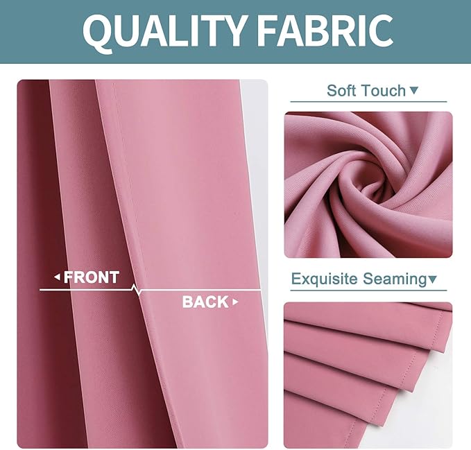 ChrisDowa Small Window Curtains for Kitchen and Bedroom - Grommet Short Thermal Insulated Room Darkening Curtains (2 Panels, Pink, 34 x 36 Inch)