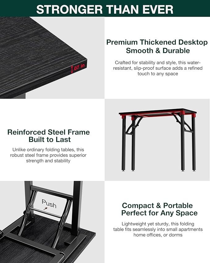 Frylr Small Folding Computer Desk – 35.8 Inch Portable Table for Craft and Study, Lightweight Desk for Small Spaces, Foldable Laptop Table Built-in AC/USB Outlets for Convenience, Dark Oak