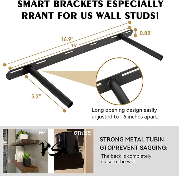 BGMG Wood Floating Shelves for Wall 24 inch Set of 2, Rustic Wooden Wall Mount Shelves for Bathroom Living Room Bedroom Kitchen Farmhouse -24x 6.7 x1.25 inch- Walnut Color