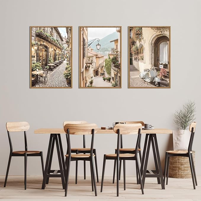 HPINUB Foreign Scenery Framed Canvas Wall Art Set,Vintage Travel City Wall Decor,Modern Minimalist Europe Street Picture Artwork Nature Landscape Art Print for Living Room,Bedroom-16 x24 x3