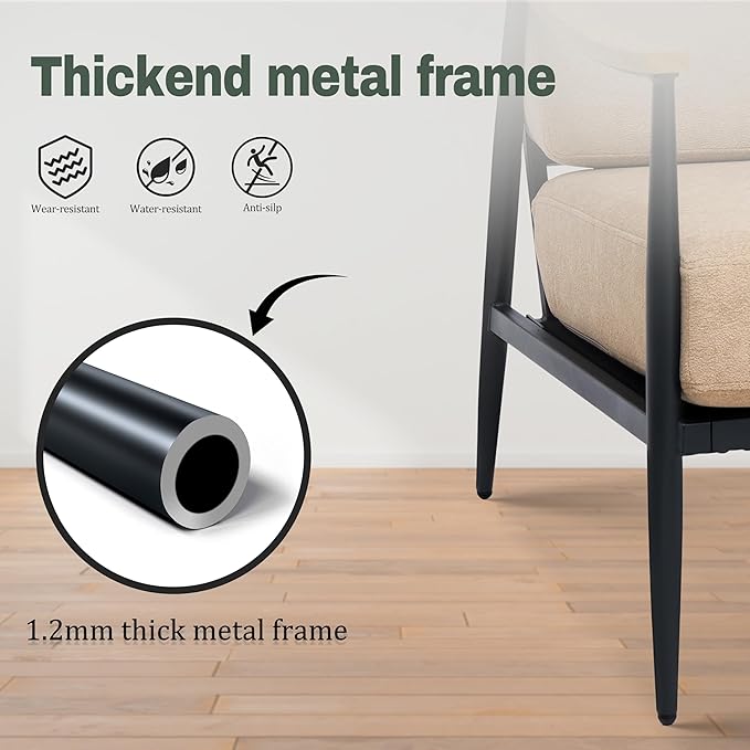 Modern Accent Chairs Set of 2 for Living Room Bedroom Mid Century Arm Chairs Upholstered Office Accent Chairs Comfy Waiting Room Chairs with Metal Frame, Khaki