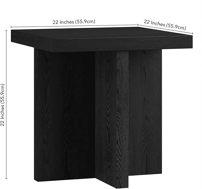 Henn&Hart 22" Wide Square Side Table in Natural Black, for Home, Living Room, Bedroom, Entertainment Room, Office