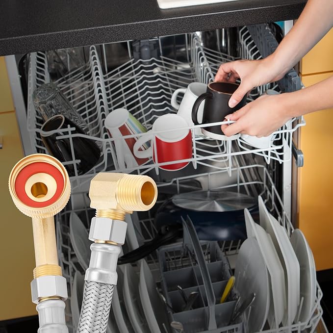 Solimeta Universal Dishwasher Installation Kit with 4 ft Stainless Steel Hose and Power Cord