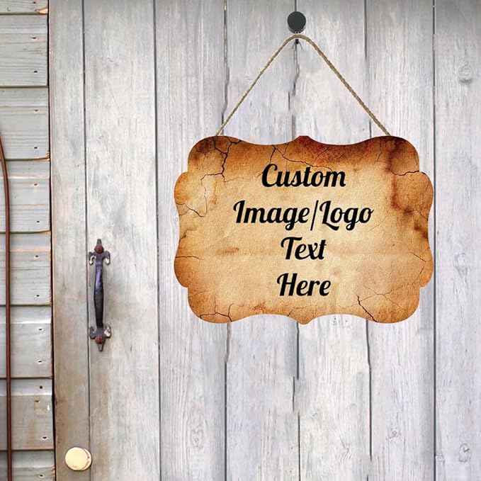 Personalized Wooden Welcome Sign for Front Door - Customized Image/Text Hanging Decor, Farmhouse Style, 11.2 * 8 Inch