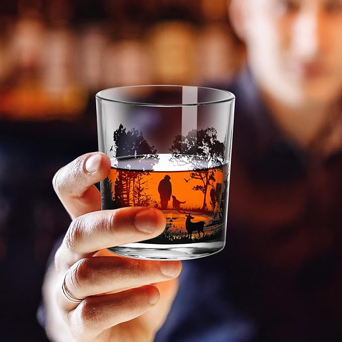 Old Fashioned Whiskey Glasses, Stemless Wine Glasses with Gift Box, 10Oz Rocks Glass for Scotch Cocktail Bourbon Vodka Liquor, Unique Gifts for Dad, Husband, Father's Day, Anniversary