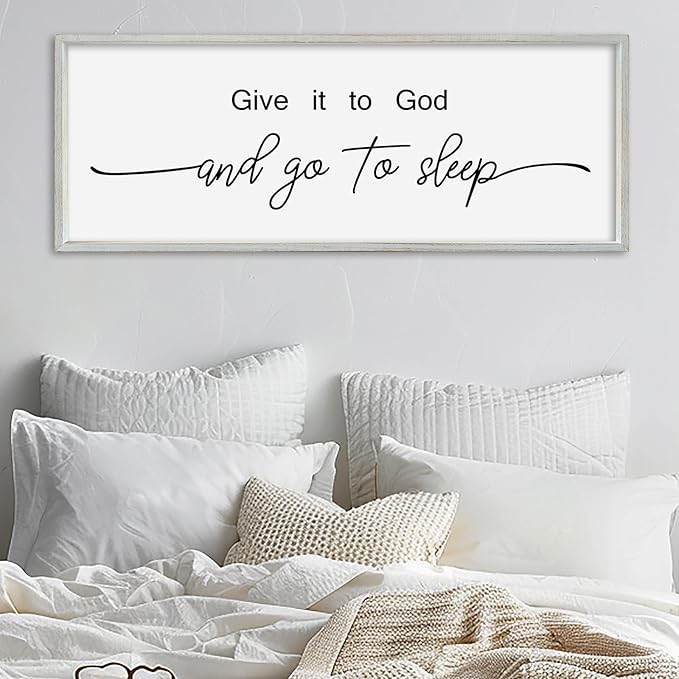 SRSZHIYUE Give It To God And Go to Sleep Sign Wall Decor 32"×12" for Master Bedroom Above Bed Guest Room Over Art Decoration (White)