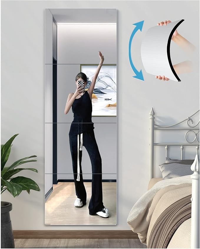 Shatterproof Wall Mirror Full Length for Bedroom, Acrylic Gym Mirrors For Home, Extra Thick: 0.1 inch, 10 x 10 inch x 4 Pcs, Workout Mirrors Safe for Kids, Over The Door, Long Wall Mounted