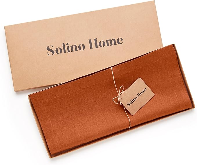 Solino Home Linen Table Runner 90 Inches Long - 100% Pure Linen Cinnamon Dining Table Runner 14 x 90 Inch for Fall, Autumn, Halloween, Thanksgiving - Fete