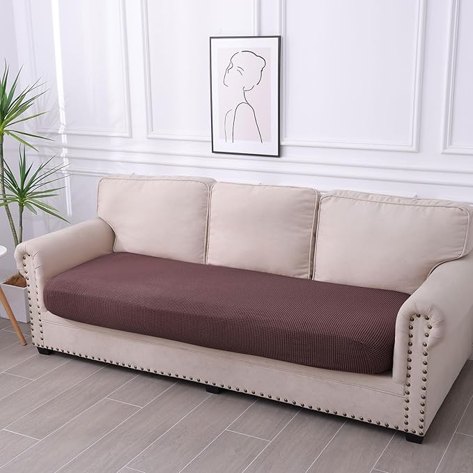 hyha Waterproof Couch Cushion Covers for Pets, Non Slip Sofa Seat Cover for Dogs Washable, Soft Thick Stretch Jacquard Fabric, Sofa Slipcovers with Elastic Bottom (1 Piece for Large, Chocolate)