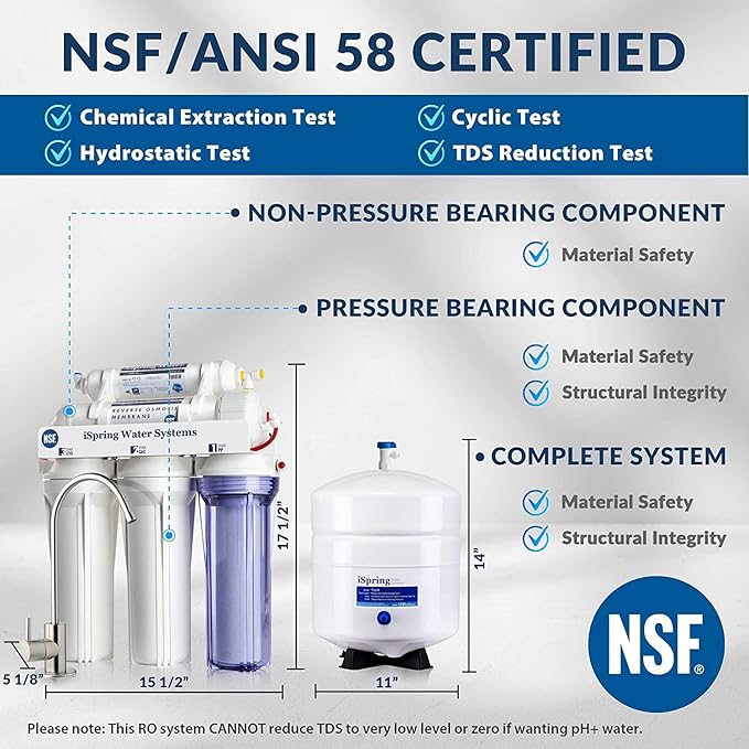 iSpring RCC7, NSF Certified, High Capacity Under Sink 5-Stage Reverse Osmosis Water Filter, RO Drinking System, 75 GPD, Brushed Nickel Faucet, Patented Top-Mounted Faucet Design for Easy Installation