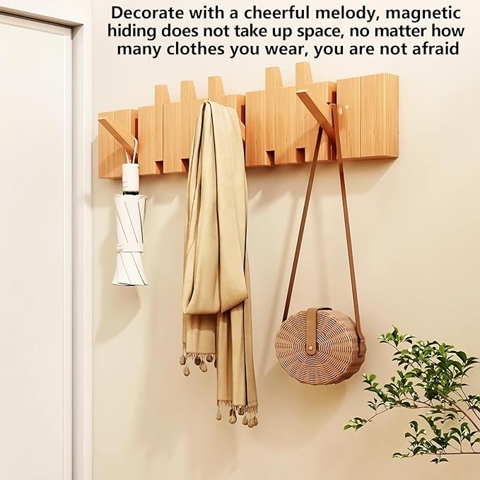 Wall Mounted Piano Key Hanger | Flip Style Hook | Entrance Wall Art Hook, Made of Oak Wood (3 Times Painted, 4 Times Polished) (Beech, 12Hooks)