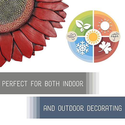 NAT & Jules Sunflower Shaped Dimensional Indoor Outdoor 12 inch Cast Resin Decorative Garden Stepping Stone, Patio, Walkway Sculpture Yard Art, Red