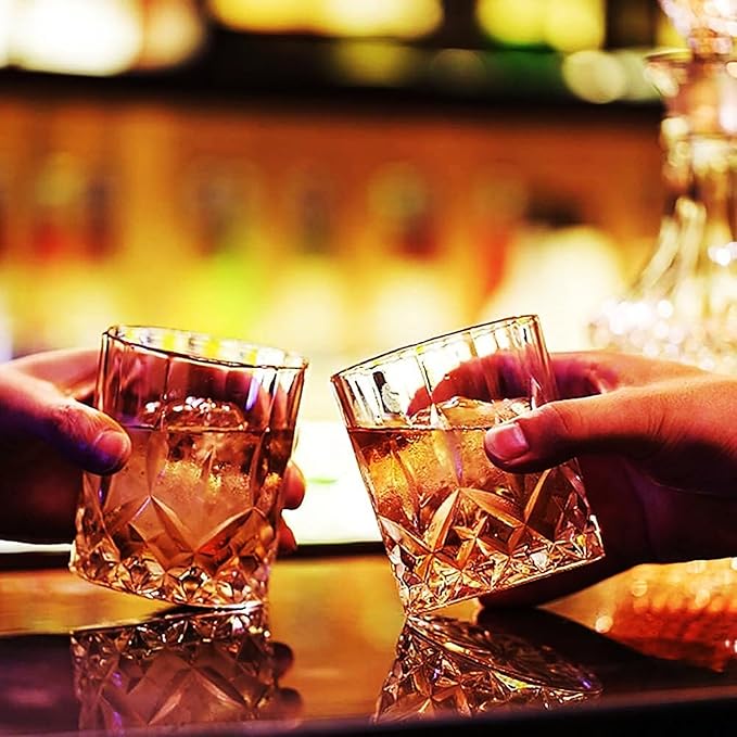 Whiskey Glasses Set of 4,Rock Glasses,11 oz Lead-Free Crystal Bourbon Glass,Old Fashioned Glass for Bourbon,Cognac,Irish Whisky,Personalised Whisky Glass Gift Set for Men,Dad,Brother