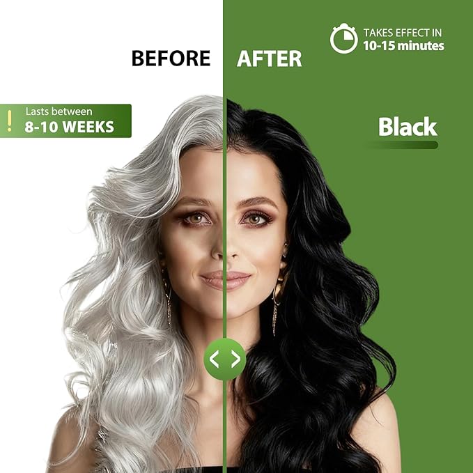 Black Hair Dye Shampoo for 100% Gray Coverage - 3 IN 1 Hair Color Shampoo with Argan Oil & Ginseng, Ammonia & Paraben Free, Long Lasting Semi-Permanent Natural Color for Women & Men (500ml)