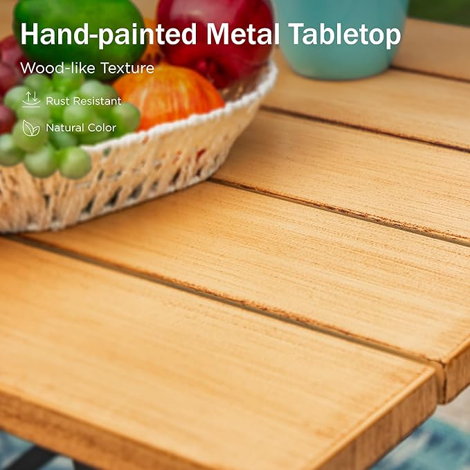 PHI VILLA Bar Height Patio Dining Table, 41" Wood Like Outdoor Bar Table, Rectangle Steel Slatted Bar Dining Table with 1.57" Umbrella Hole for Patio, Garden, Yard, Yellow