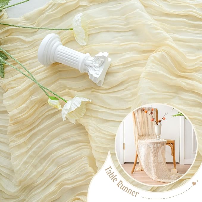 Sioloc 5 Pack Beige Cheesecloth Table Runner Fall Autumn Decor for Home 10ft Table Cloth for Tea Wedding Birthday Party Baby Bridal Shower Halloween Thanksgiving