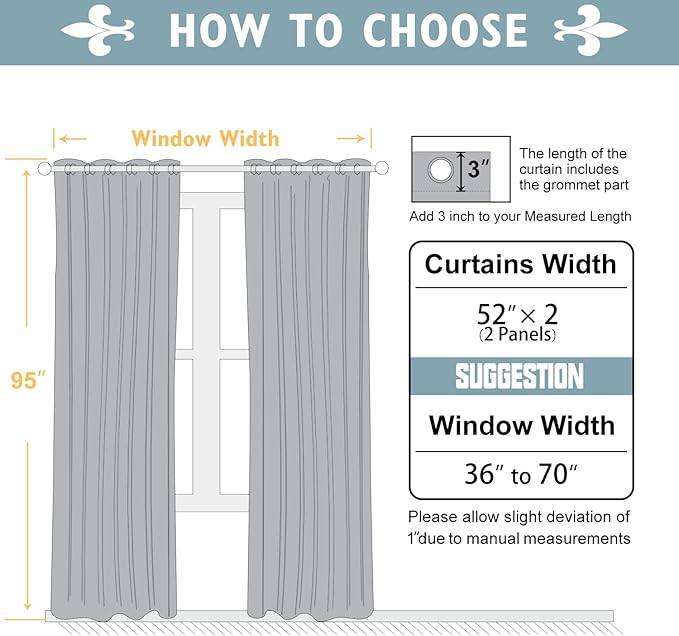ChrisDowa Blackout Curtains 95 inches Long for Bedroom - 2 Panels Set Grommet Thermal Insulated Room Darkening Curtains for Living Room (Grey, 52 x 95 Inch)