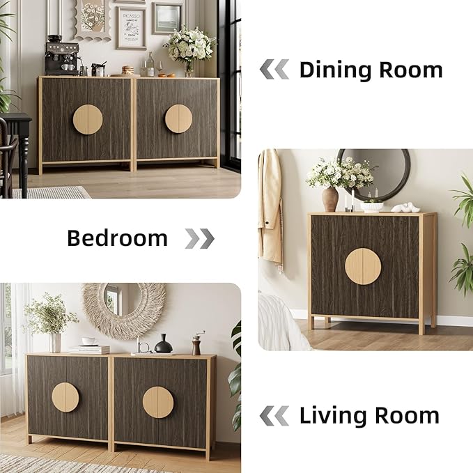 Set of 2 TV Stands with Storage, 65 Inch Symmetrical Arc Accent Sideboard Large Console Table with Adjustable Shelves, Mid Century Modern TV Stand for Living Room, Dining Room