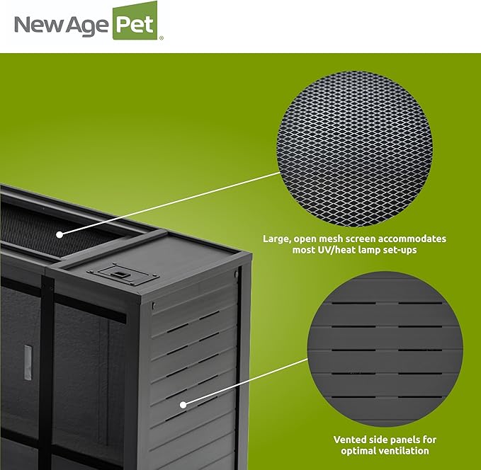 New Age Pet ECOFLEX 60 in Mojave Reptile Lounge in Espresso Black, Durable Wood Plastic Composite Habitat with Vented Side Panels, Removable Sliding Glass Doors, and Mesh Screen Top for Lamp Setup,