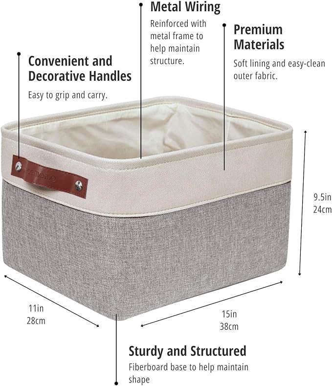 DECOMOMO Storage Baskets for Shelves - Fabric Closet Organizers and Storage Bins, Perfect Baskets for Organizing Closet Toys Nursery (Grey and White, Large - 4 Pack)