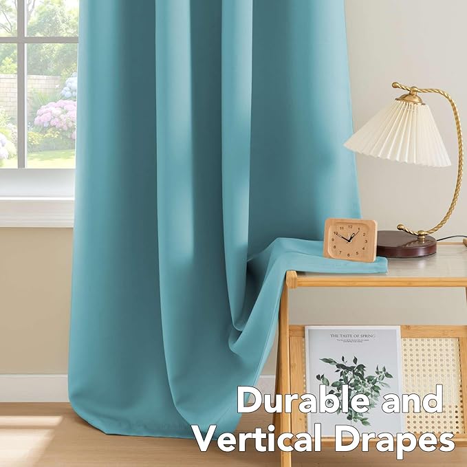H.VERSAILTEX Insulated Thermal Blackout 52 x 72 Inch Long Curtain Panels Pair - Nickel Grommet Window Drapes for Bedroom/Living Room (Solid Aqua,Set of 2)