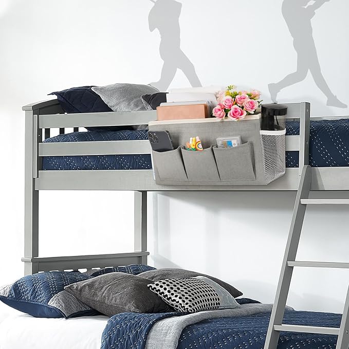 Bedside Storage Caddy/Bedside Hanging Storage Bag for Headboards Bunk Beds Dorm Rooms Book Phone Magazine Holder (New Grey)