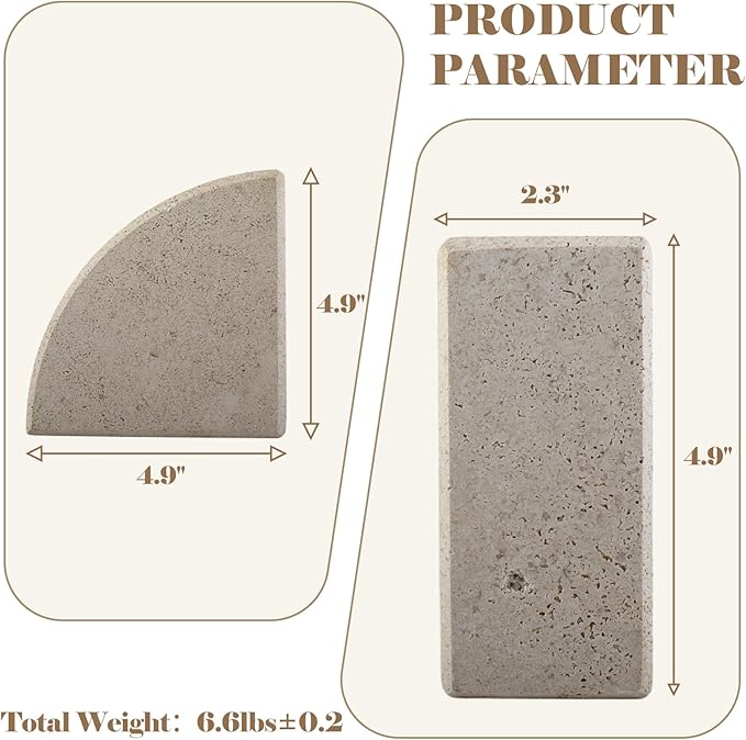 Marble Bookend for Shelves, Non-Skid Bookends for Heavy Books, Heavy Duty Book Stopper for CDs, Luxury Book Shelf Holder, Quarter Circle Design Book Ends Decorative, Moleanos Beige, Set of 2