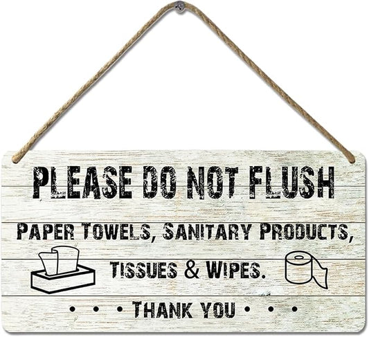 Do Not Flush Sign for Bathroom Toilet Signs Please Do Not Flush Paper Towels, Sanitary Products, Tissues & Wipes Vintage Bathroom Wooden Signs for Home Decor Funny Toilet Restroom Sign 12x6 Inch