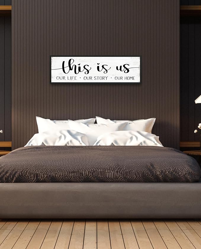 This is Us Sign Wall Decor: Family Wall Signs Rustic Farmhouse Living Room Country House Hanging Framed Wall Plaques,This is Us Our Life Our Story Our Home Quotes Wall Decor 12" x 40"