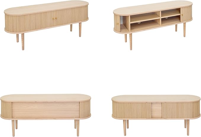 WERMO 55'' TV Stand with Storage and Shelves for 32-60 inch TV. Wood Entertainment Center with Doors for Living Room and Bedroom, Mid Century Modern Console Table, Television Stand (Oak)