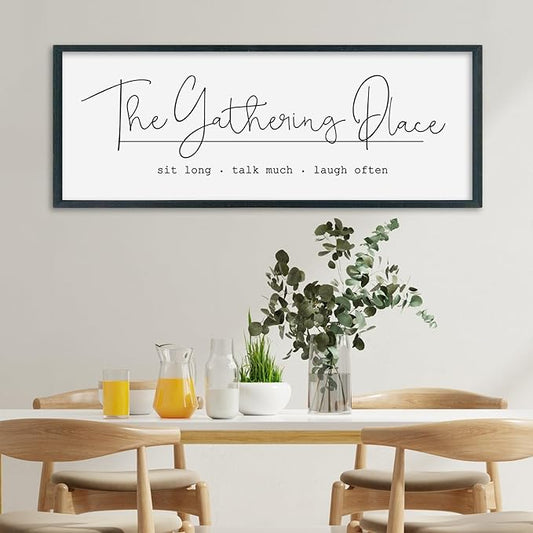 SRSZHIYUE The Gathering Place Sign Wall Decor Art 40"×15" for Large Kitchen Dining Room Wood Framed Wall Hanging (Black)