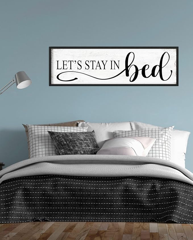 Let's Stay in Bed Wall Decor: Family Bedroom Signs Wall Decor Above Bed Framed Modern Farmhouse Rustic Wall Signs Hanging Plaques Master Bedroom Aesthetic Minimalist Wall Art 12" x 40"