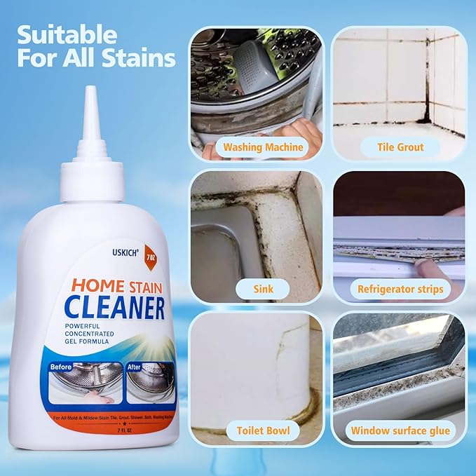 USKICH Home Remover Gel, 7 Fl Oz Household Washing Machine Cleaner, Effective Stain Remover Gel for Washing Machine,Cleaner for Bathroom Grout,Refrigerator Strips,Kitchen Sinks, Shower,Caulk-2 Packs