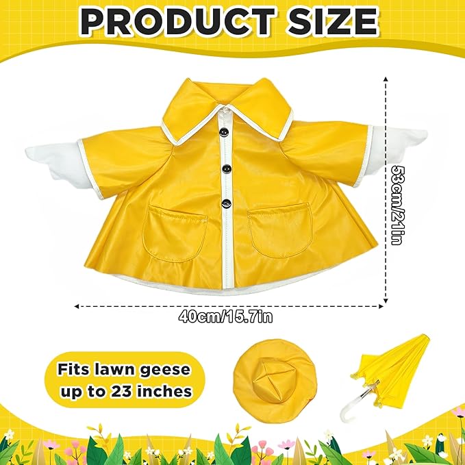 23 Inch Porch Goose Raincoat Outfit with Umbrella– Cement Goose Clothes for Porch Goose Statue, Waterproof Outdoor Goose Outfit for Lawn & Garden Decor