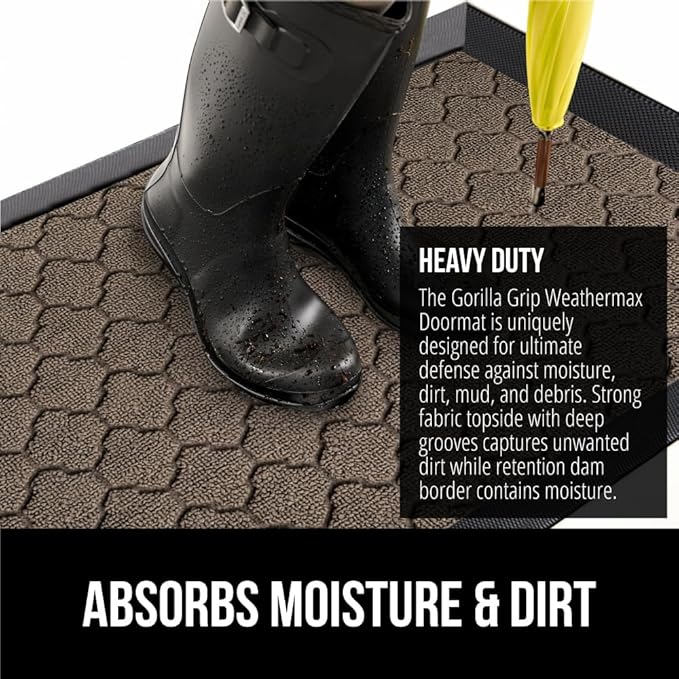 GORILLA GRIP 100% Waterproof All-Season WeatherMax Doormat, 60x24, US Designed Natural Rubber, Stain and Fade Resistant, Low Profile Indoor Outdoor Door Mats, Easy Clean Patio Mat, Latte Quatrefoil