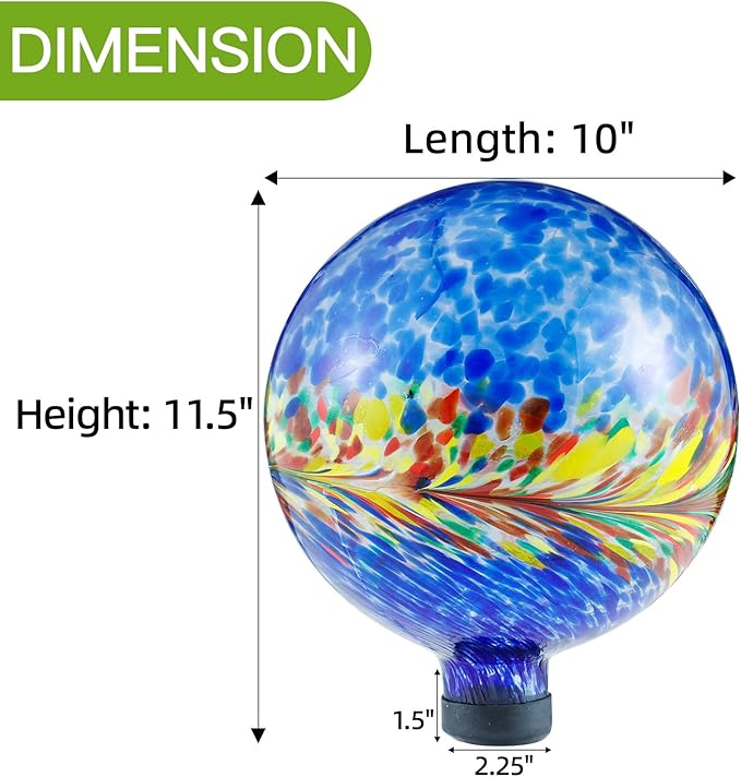 VOREEN 10-Inch Glass Gazing Ball, Outdoor Gazing Globe, Reflective Ball Yard Decoration for Homes, Patio, Lawn and Gardens, Gift for Mom Wife Friend, Phoenix Tail Design, Blue